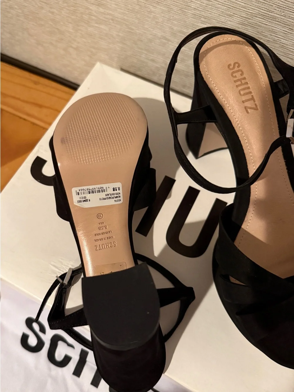 Schutz Keefa Black Platform Ankle-Strap Sandals